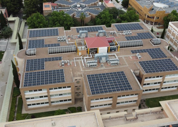 Photovoltaic panels on the roof of Jaén University 
