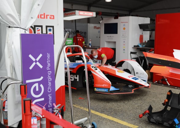 Car with mechanic at Formula E in New York