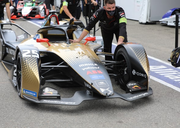 Car with mechanic at the Formula E in New York