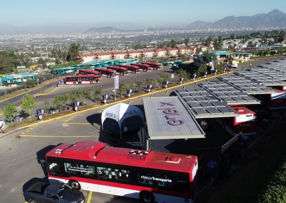 top view of an electric bus depot